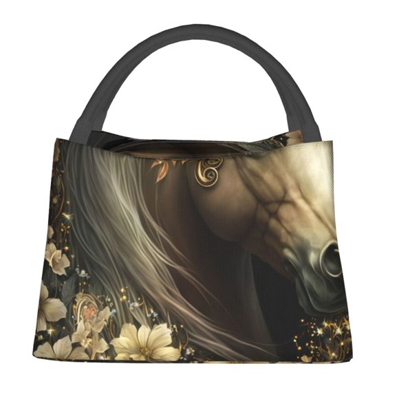 Fotbe Palatial Gold Pattern Horse Bolsa Térmica Portátil con Estampado, Bolsa de Entrega de Alimentos Aislada, Bolsa Reutilizable de Gran Capacidad para Comidas y Supermercado