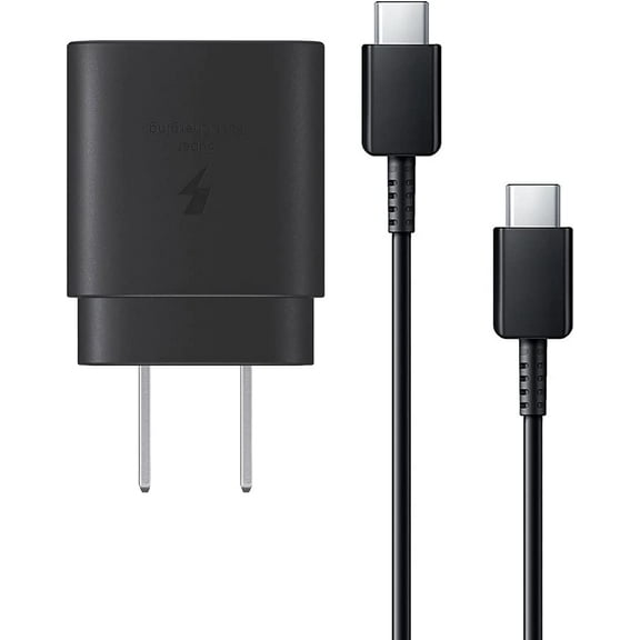 Original Samsung Galaxy S21 FE Super Fast Charger USB Type C Kit, PD 25W Type C Wall Charger and USB C to USB C Fast Charging Cable - Black