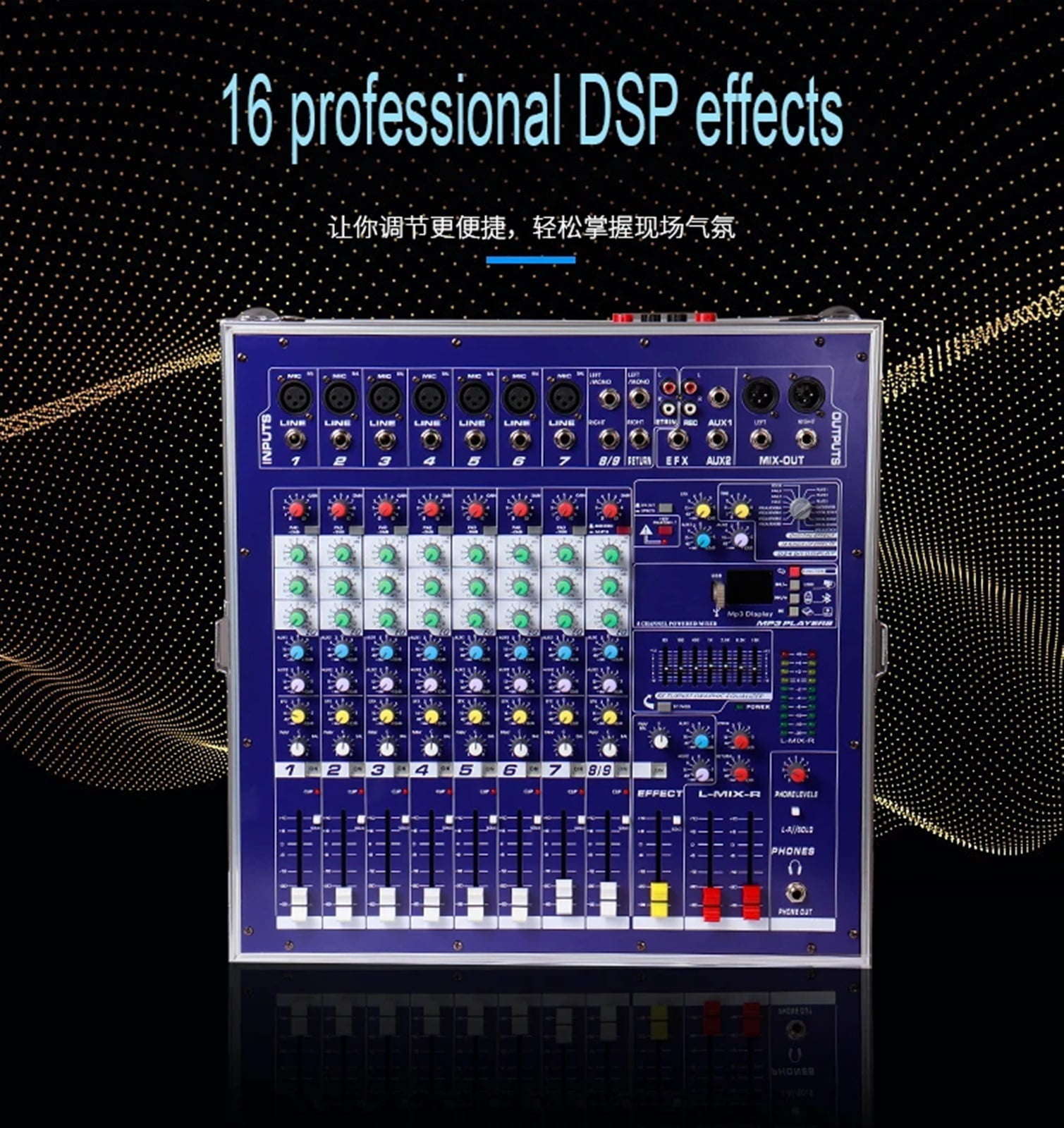 DJ Mixer 8 Channel USB Blueteeth Mixing Console High Power Audio Stage Equipment 48V Phantom Power DSP Digital Effects ,Precision Control