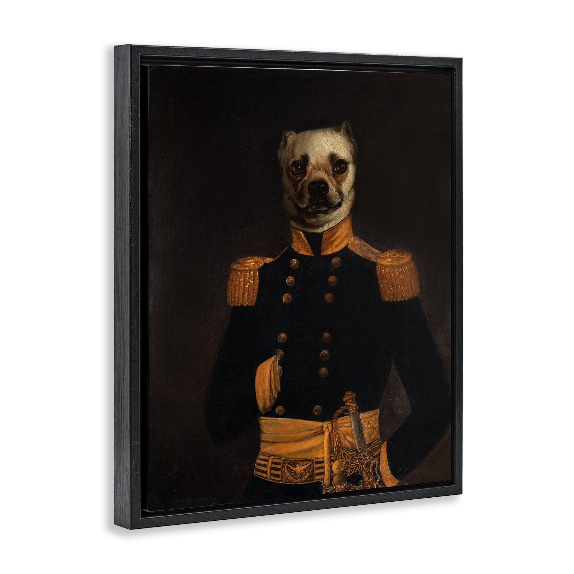 Stupell Industries Colonial Military Dog Animals & Insects Painting Black Floater Framed Canvas Art Print Wall Art, 17 x 21