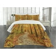 thumbnail image 3 of Ambesonne Fall Quilted Bedspread Set 3 Pcs, Pathway in the Wilderness, Queen Size, Orange Pale Green Brown, 3 of 5