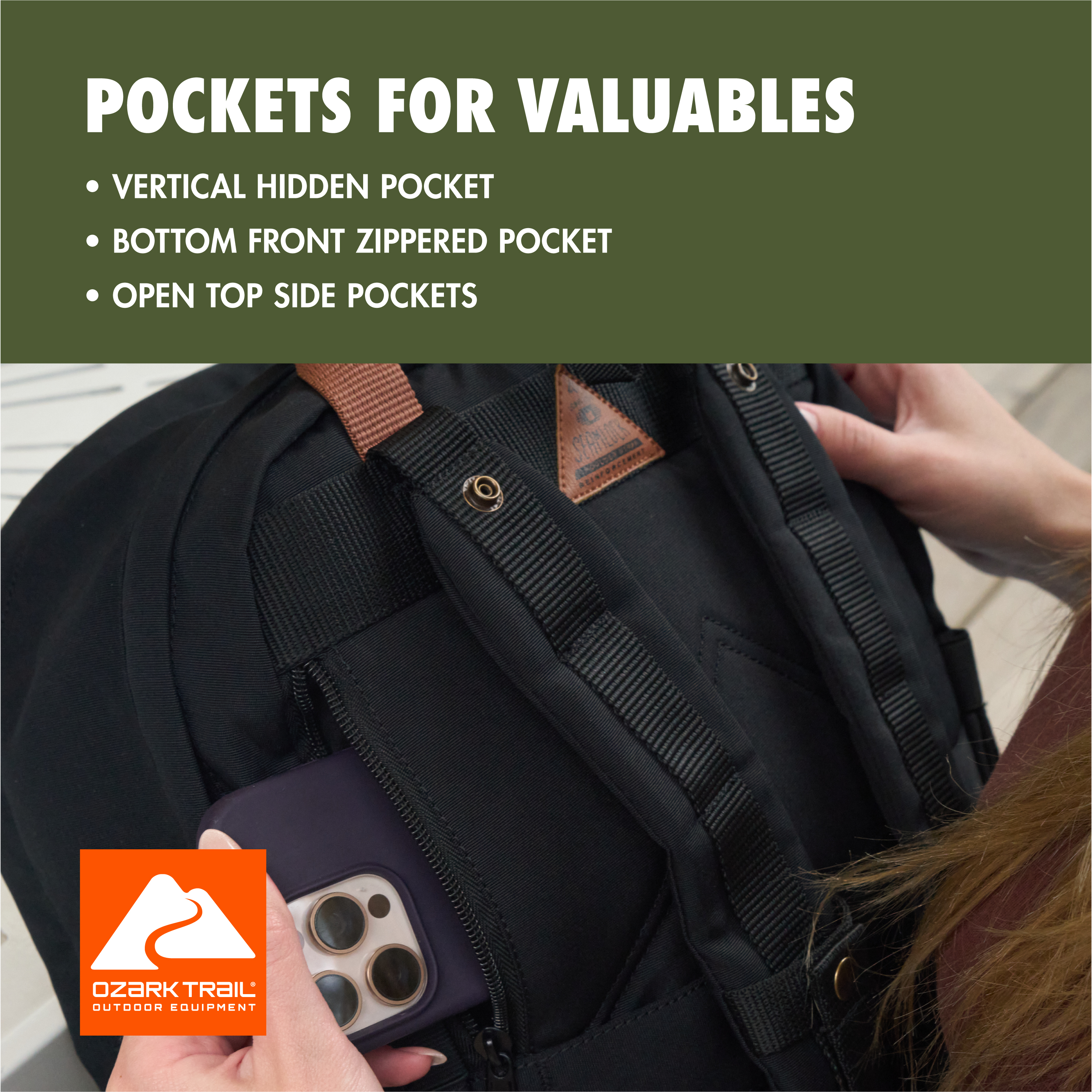 Mochila Ozark Trail Asheville de doble carga de 22L para adultos y adolescentes, poliéster, negro 5