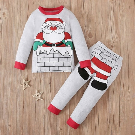 

Baby Clothes Clearance 2022! purcolt Christmas Toddler Pajamas Sets Kids Boys Girls Santa Claus Printed Long Sleeve Round Neck Tops High Elastic Waist Long Pants Sleepwear 2Pcs Winter Cotton Clothes