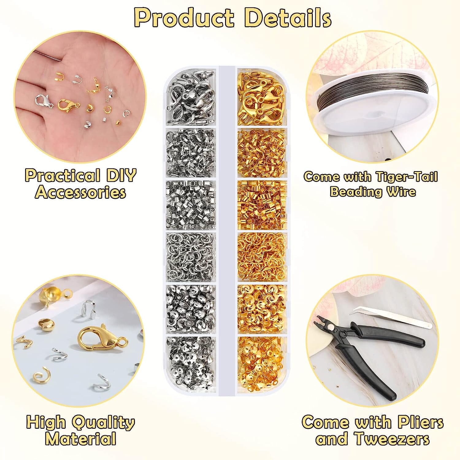1200 Pcs Crimp Beads Kit,for Jewelry Making, Crimp Beads, Crimp Covers, Crimp  Tubes and Wire Guardians, Lobster Clasps, Jump Rings, Crimping Pliers and  Beading Wire for Jewelry Making 