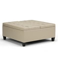 thumbnail image 6 of Harrison 36 inch Wide Transitional Coffee Table Storage Ottoman in Satin Cream Vegan Leather, 6 of 11