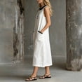thumbnail image 5 of ClodeEU Women's Sleeveless Peter Pan Collar Contrast Trim Midi Dress, Casual A-Line Sundress with Pockets White,Women's Plus XL, 5 of 6