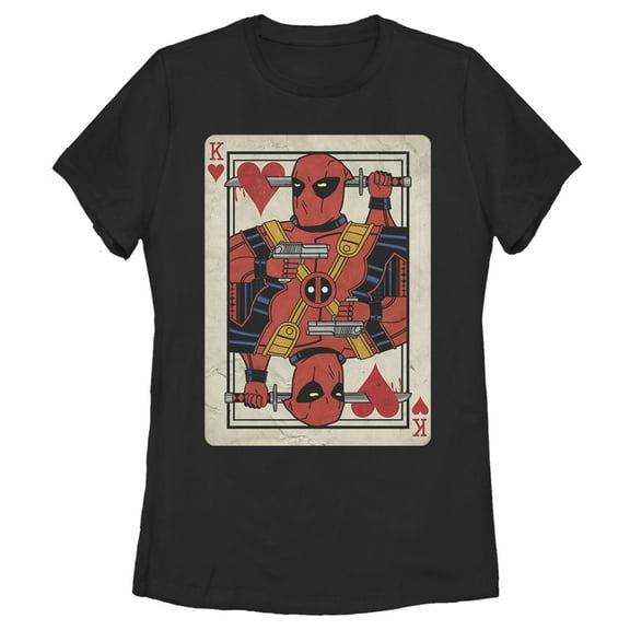 Women's Marvel Deadpool King of Hearts Card Graphic Tee Black Medium