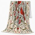 thumbnail image 2 of Cardinal Pair Inside An Ornamental Botanical Frame, Soft Flannel Blanket with Ornamental Folk Botanical Print, Housewarming Gift and Home Decor for Bedroom and Living Room, 2 of 7