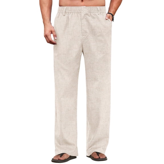 COOFANDY Men's Cotton Linen Yoga Pants Lightweight Straight Leg Pants Casual Vacation Beach Wedding Dress Trousers