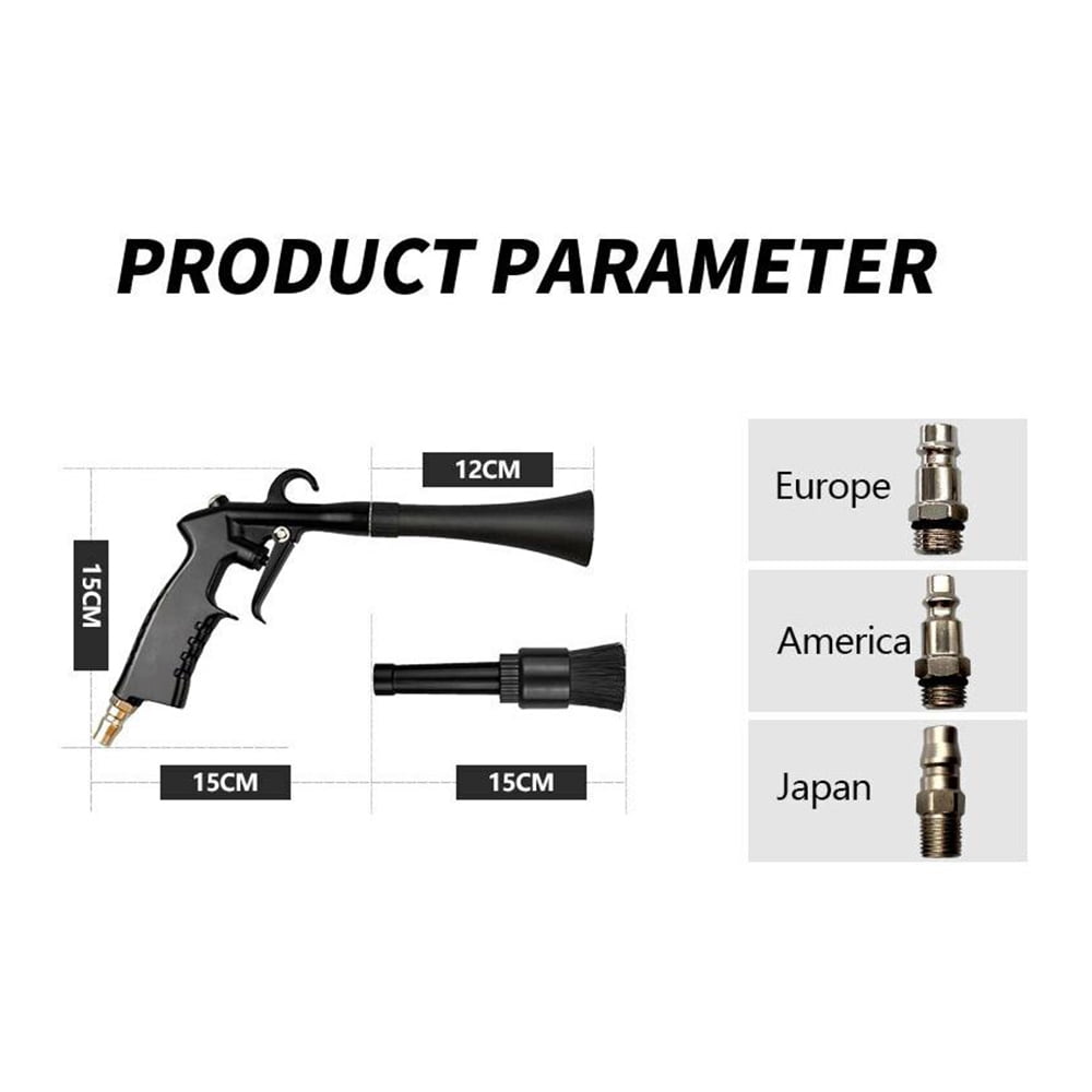 Air Blow Gun With Nozzle And Brush High-Pressure Car Cleaning Gun Kit With Europe/America/Japan Connectors Detailing Tools For Seats Carpets Cushions Vents Roof