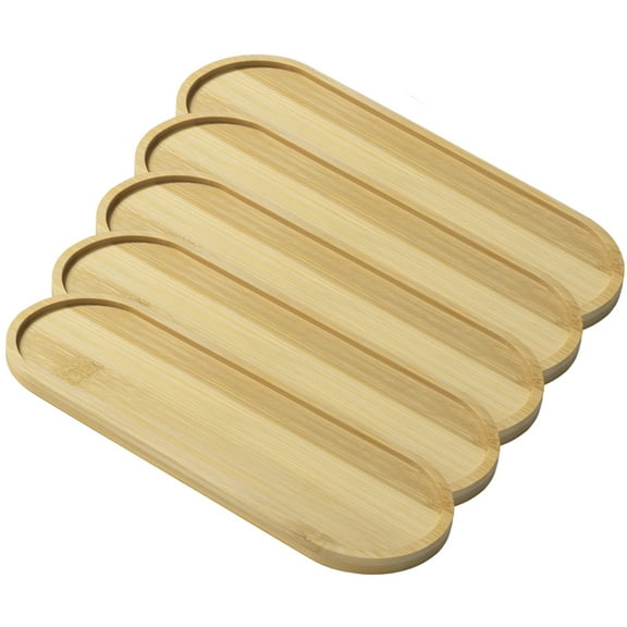 Bamboo Oval Tray Set of 5, Acacia Wood Serving Tray with Smooth Finish, Oval Home Décor for Dining and Crafting, Easy to Clean and Store, 9.4 in x 3.15 in