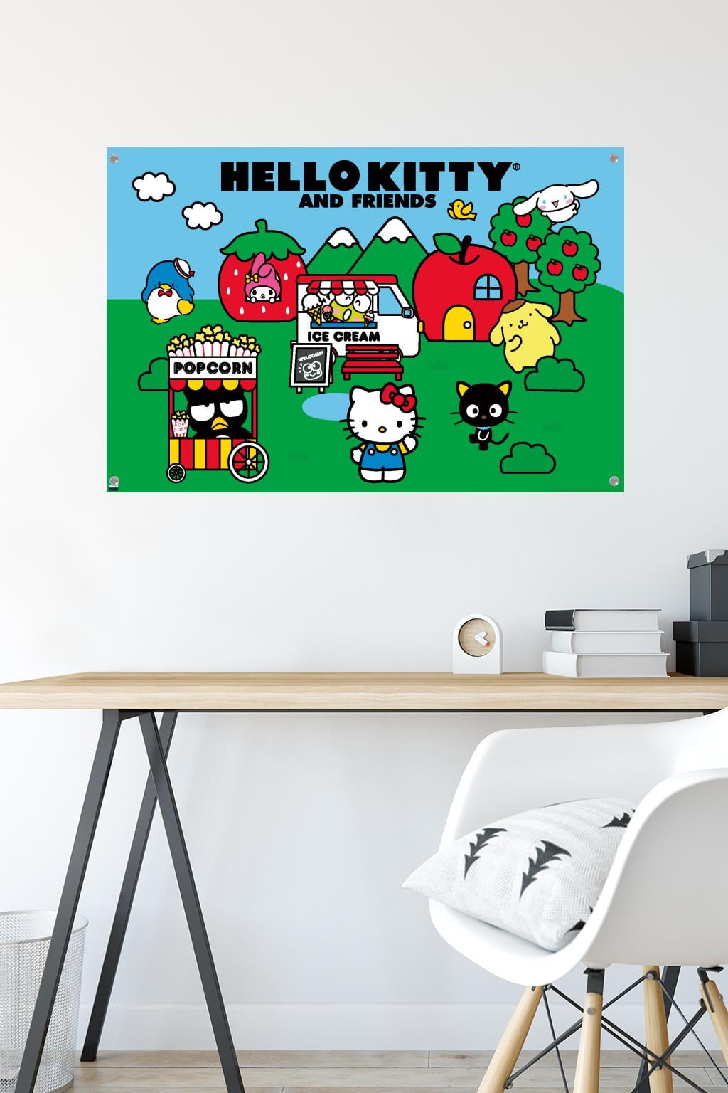 Trends International Hello Kitty and Friends - Happy Birthday Framed Wall  Poster Prints White Framed Version 22.375 x 34