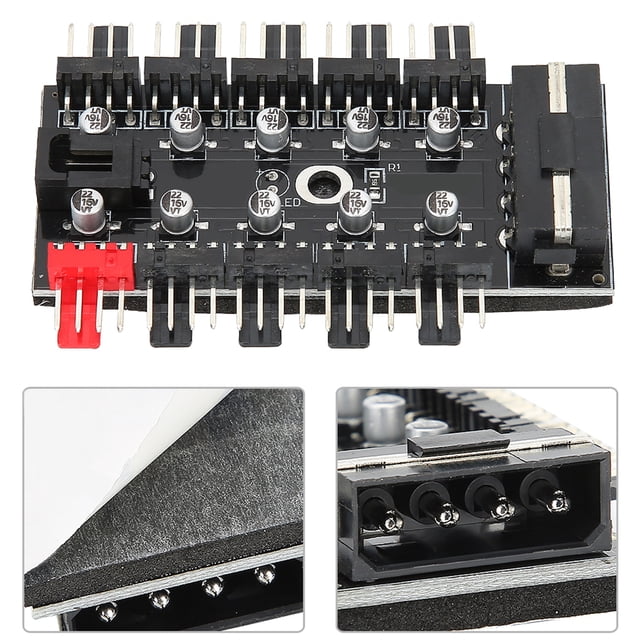 PC Chassis Fan Hub, CPU Cooling Hub with PWM Cable, Temperature Regulator, Suitable for 12V Motherboard 3pin/4pin Fan