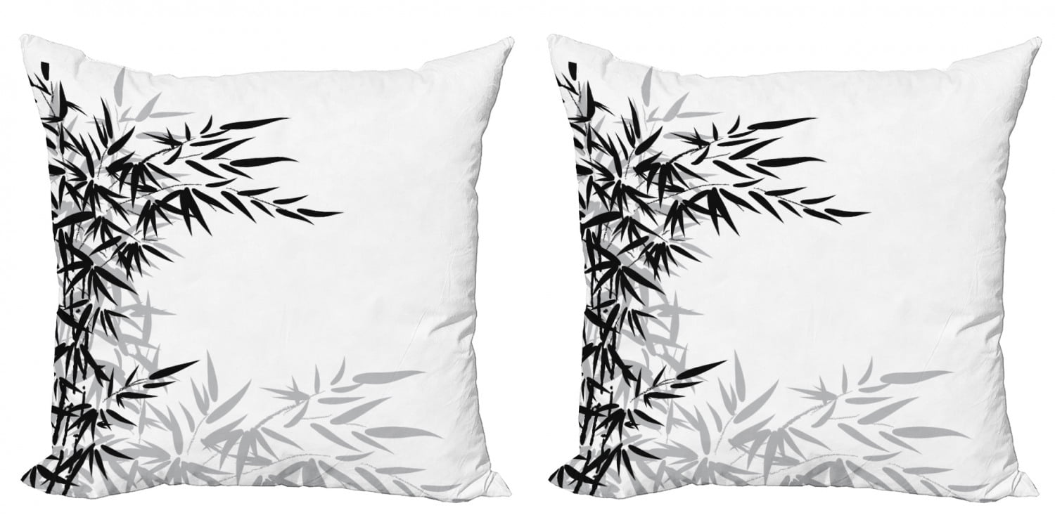 Bamboo Throw Pillow Cushion Cover Pack of 2, Bamboo Leaves on Clear