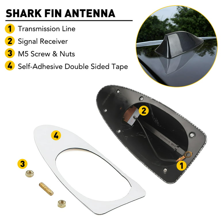 Shark Fin Antenna Carbon Fiber Car Antenna AM/FM Radio Signal Roof Aerial for Auto SUV Truck Offroad, Size: 170 x 70 x 60mm (Large*W*H), Gray