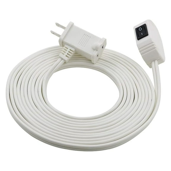 Prime Wire & Cable 15ft SPT-2 White Office Power Cord - On/Off Switch - Flat Profile - Indoor Use - Polarized Plug - 16/2 Gauge