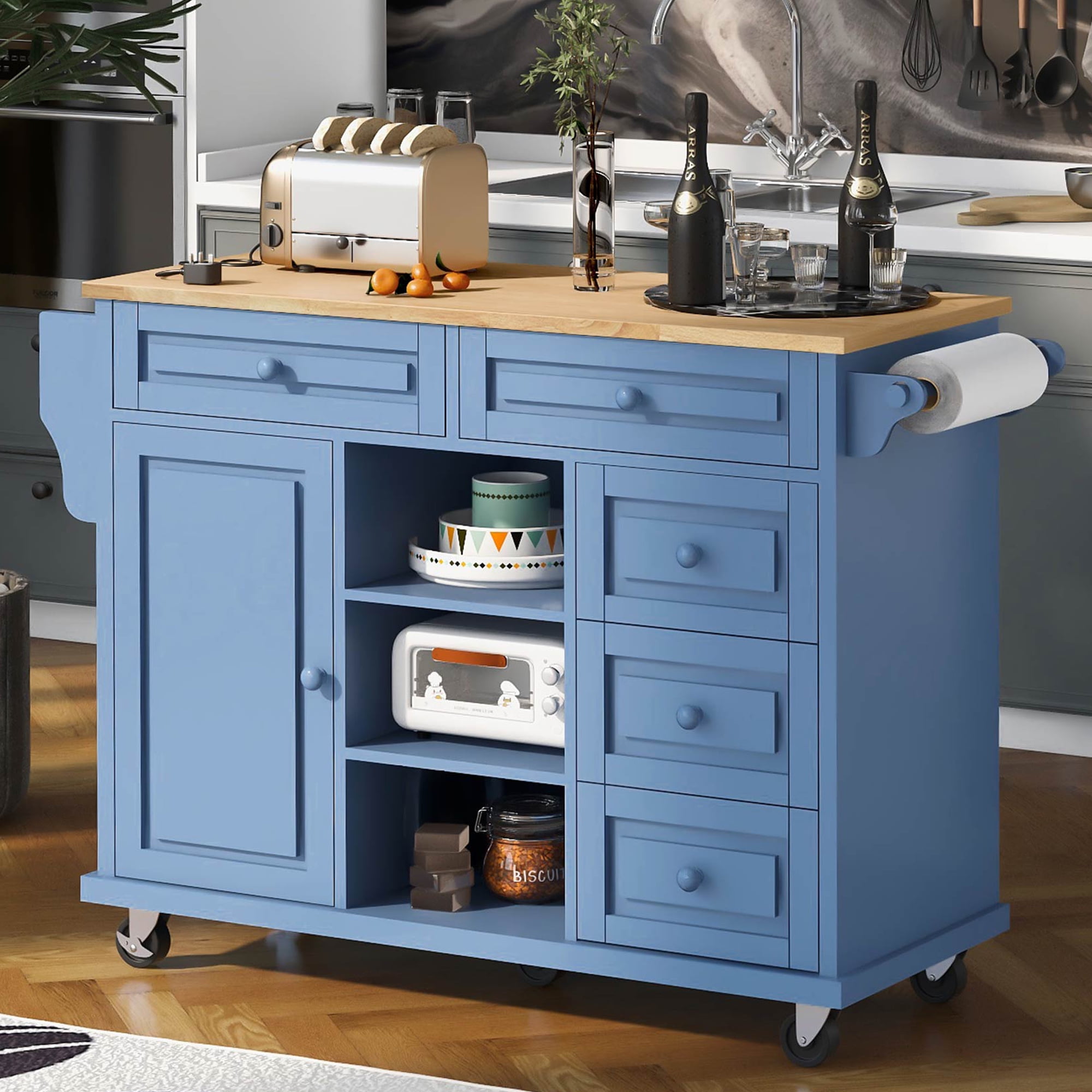 UWRNite Kitchen Island Cart with Storage, Rolling Kitchen Island with