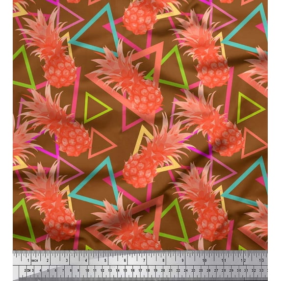 Soimoi Polyester Crepe Fabric Triangle & Pine Fruits Decor Fabric Printed Yard 52 Inch Wide