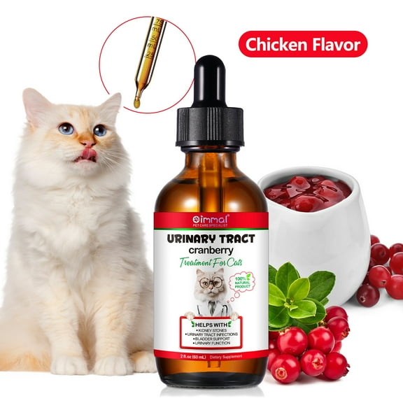 Oimmal Cat Urinary Tract Infection Drops, Natural UTI Treatment with Cranberry - Kidney Bladder Support Supplement - Best Prevention Urine Incontinence, Bladder Stones 2 Oz - Chicken Flavor