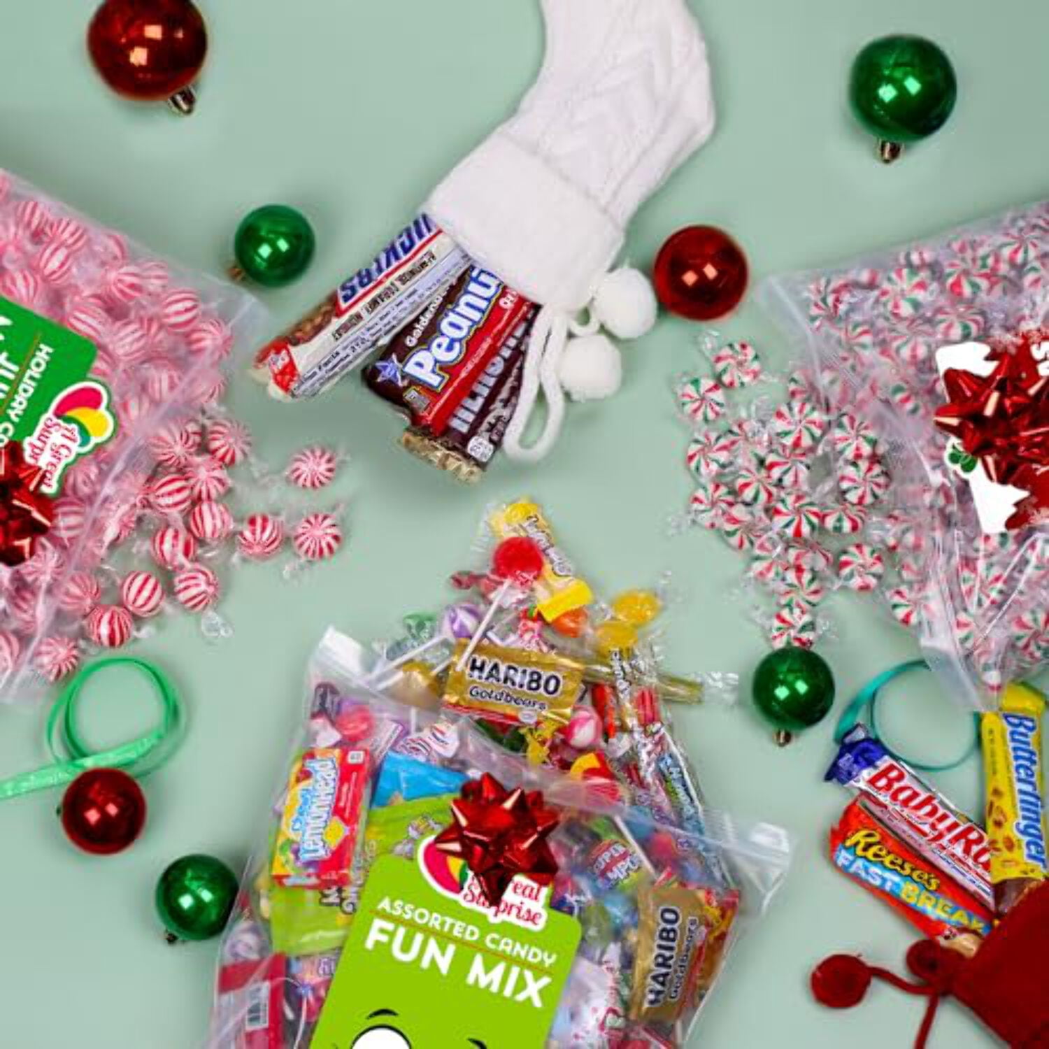 Jumbo Peppermint Mint Balls Christmas Individually Wrapped Hard Candy Red and White 3 Pounds