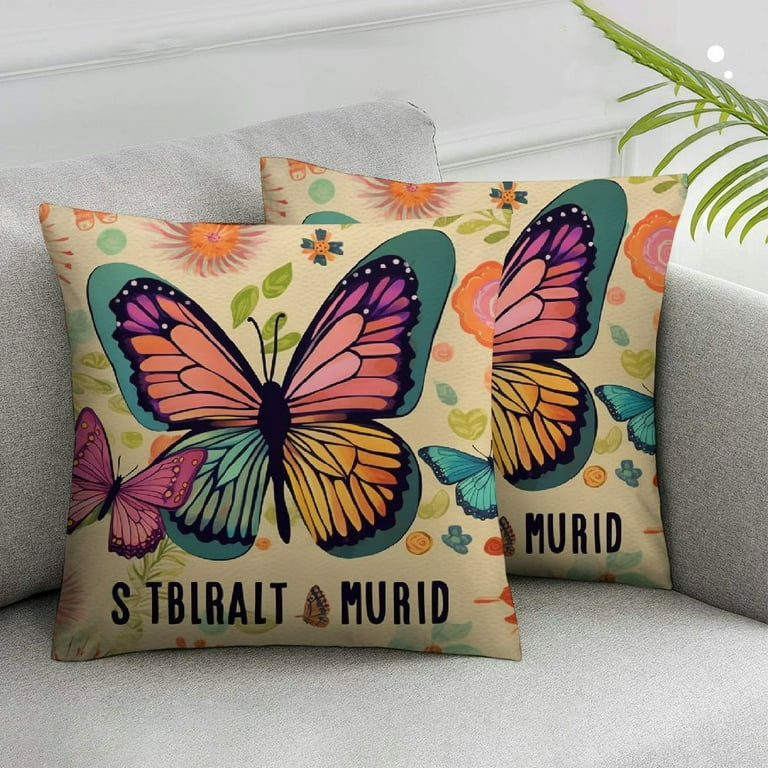 JEUXUS Gifts Cute Butterfly Throw Pillow Cover Flower Cushion Cover Decorative Pillowcase Living Room Bedroom Decor for Girls Women 2pc
