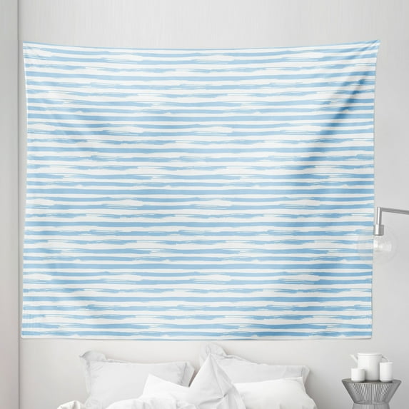 Harbour Stripe Tapestry, Soft Toned Nautical Uniform Brushstroke Simplistic Lines Theme, Fabric Wall Hanging Decor for Bedroom Living Room Dorm, 5 Sizes, Pale Blue White, by Ambesonne