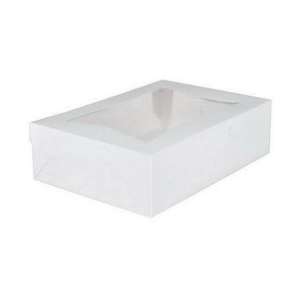 Southern Champion 1/4 Sheet Windowed Lock Corner 1-Piece Cake Box White, 14" Length x 10" Width x 4" Depth, Solid Bleached Sulfate Paperboard | 100/Case