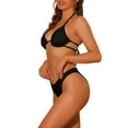 thumbnail image 4 of Conjuntos de bikini de dos piezas con tirantes dobles y parte inferior triangular para mujer INSPIRE CHIC, con aros y diseño acanalado, traje de baño en color negro, talla X-Large, 4 of 5