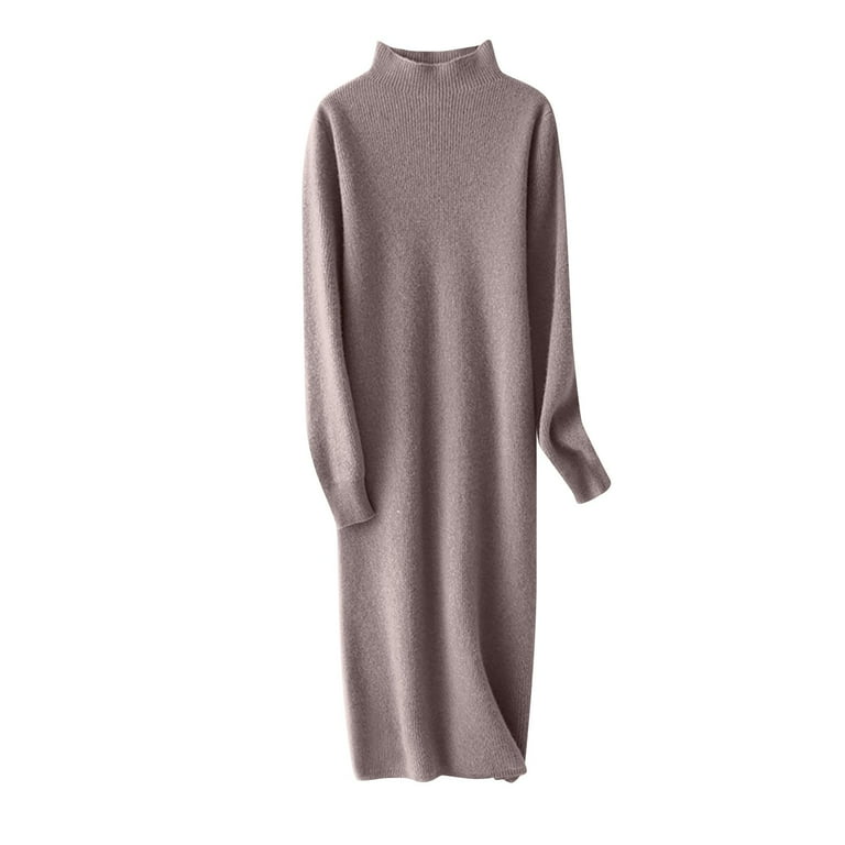 elegant wool dresses Grey Wool Midi Dress – Long Sleeve Elegant Winter Dress with Pockets 3849 Grey / XS main image 1