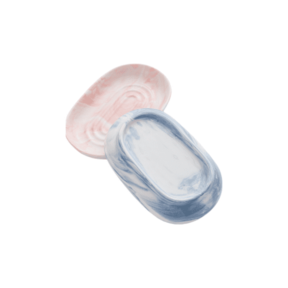 Stylish Oval Blue Stone Pattern Soap Dish Duo 2 Pack Ceramic Collection
