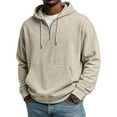 thumbnail image 2 of Men Half Zip Pullover Hoodie Long Sleeve Cotton Blend Sweatshirt Kangaroo Pocket Drawstring Hood Casual Loose Fit Top Khaki 3XL, 2 of 5