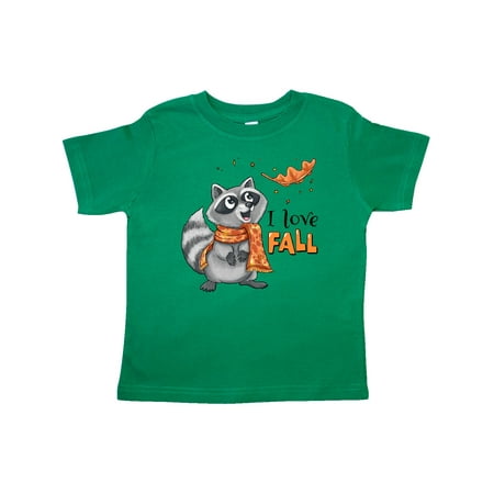 

Inktastic I Love Fall Cute Raccoon with Scarf and Leaf Gift Toddler Boy or Toddler Girl T-Shirt