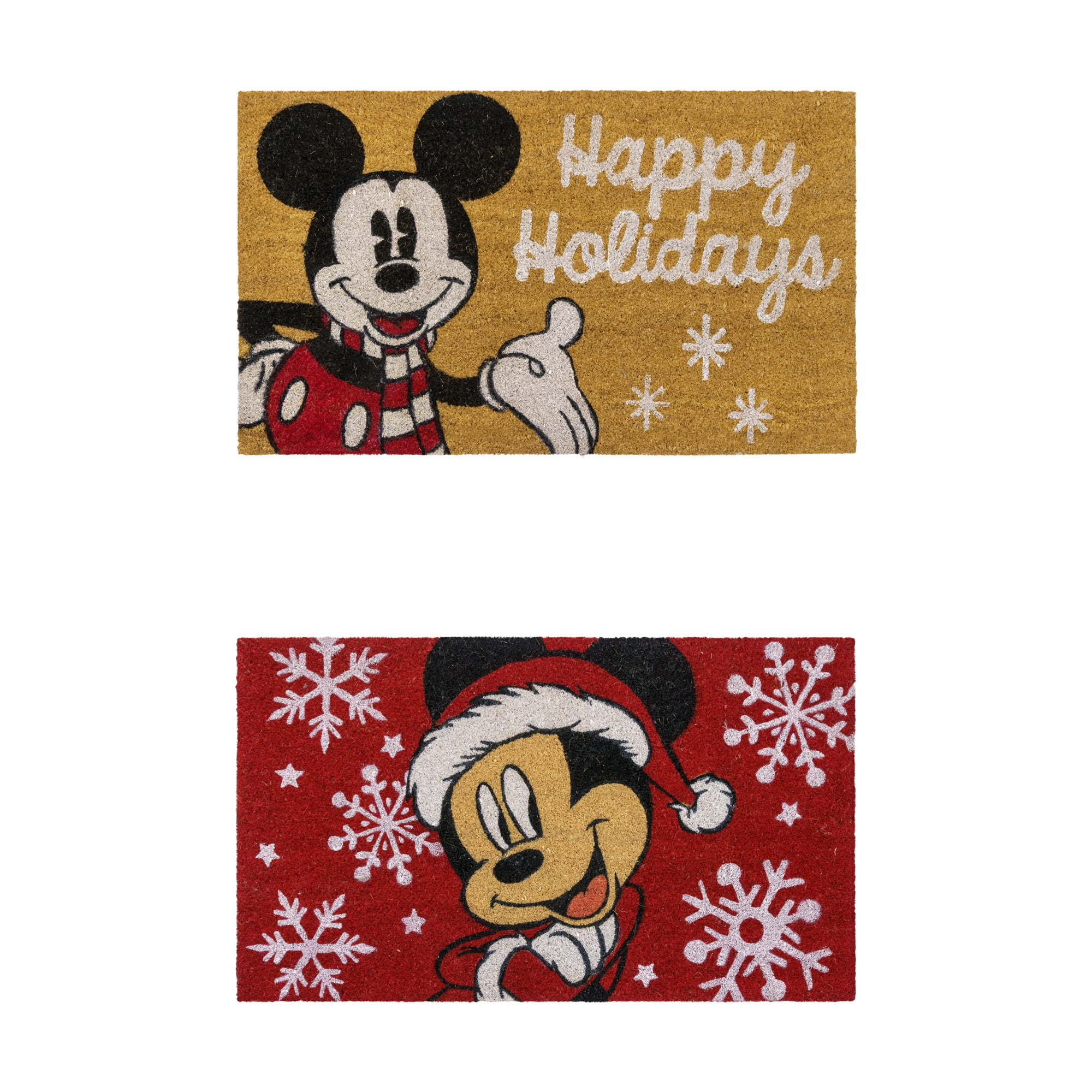 Licensed Disney Mickey Mouse Santa Ho Ho Ho Indoor/Outdoor Christmas Coir Door Mats (20x34), 2 Pack