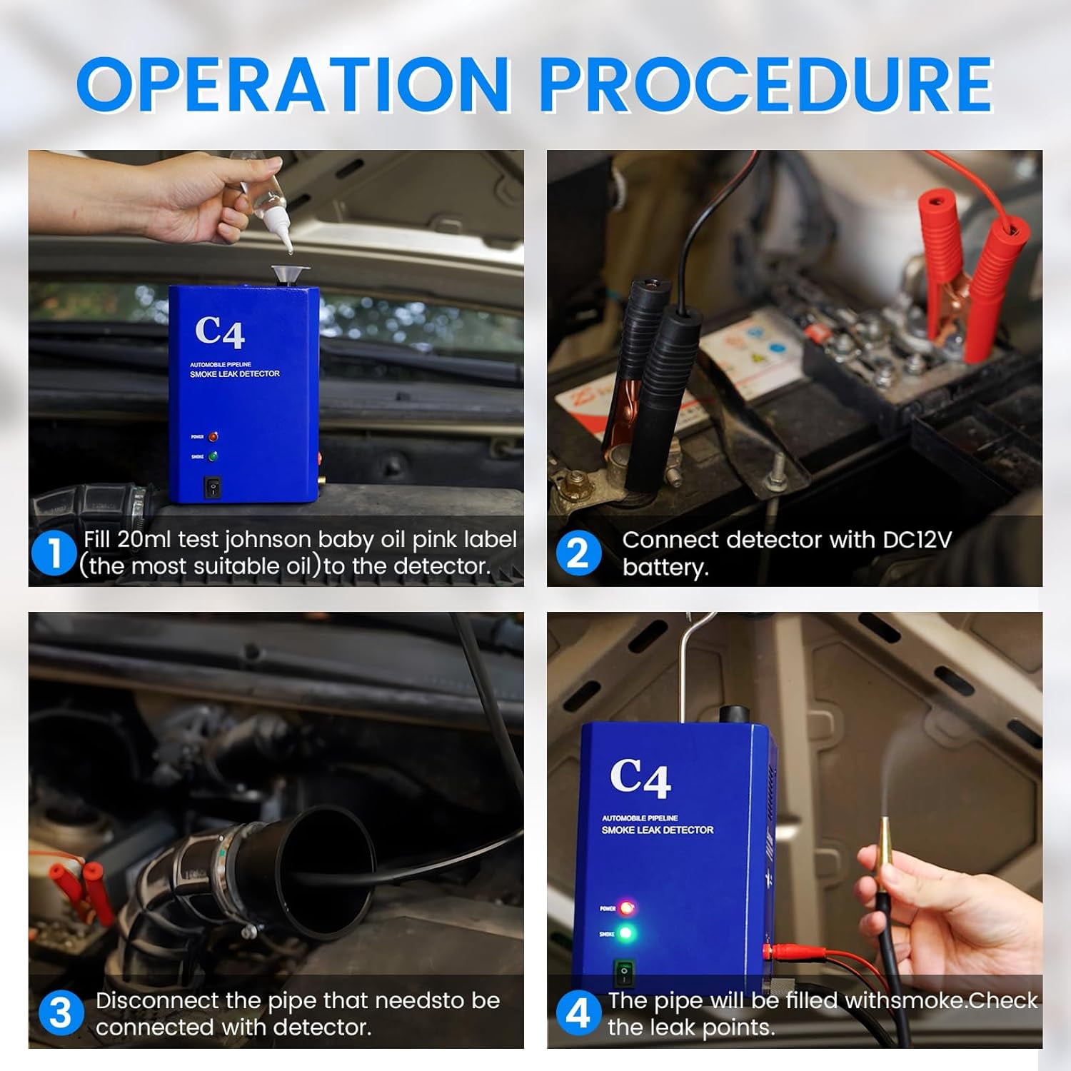 Godiag C4 Automotive Smoke Machine Leak Detector, for All 12V DC Vehicles in Vacuum with Built-in Air Pump