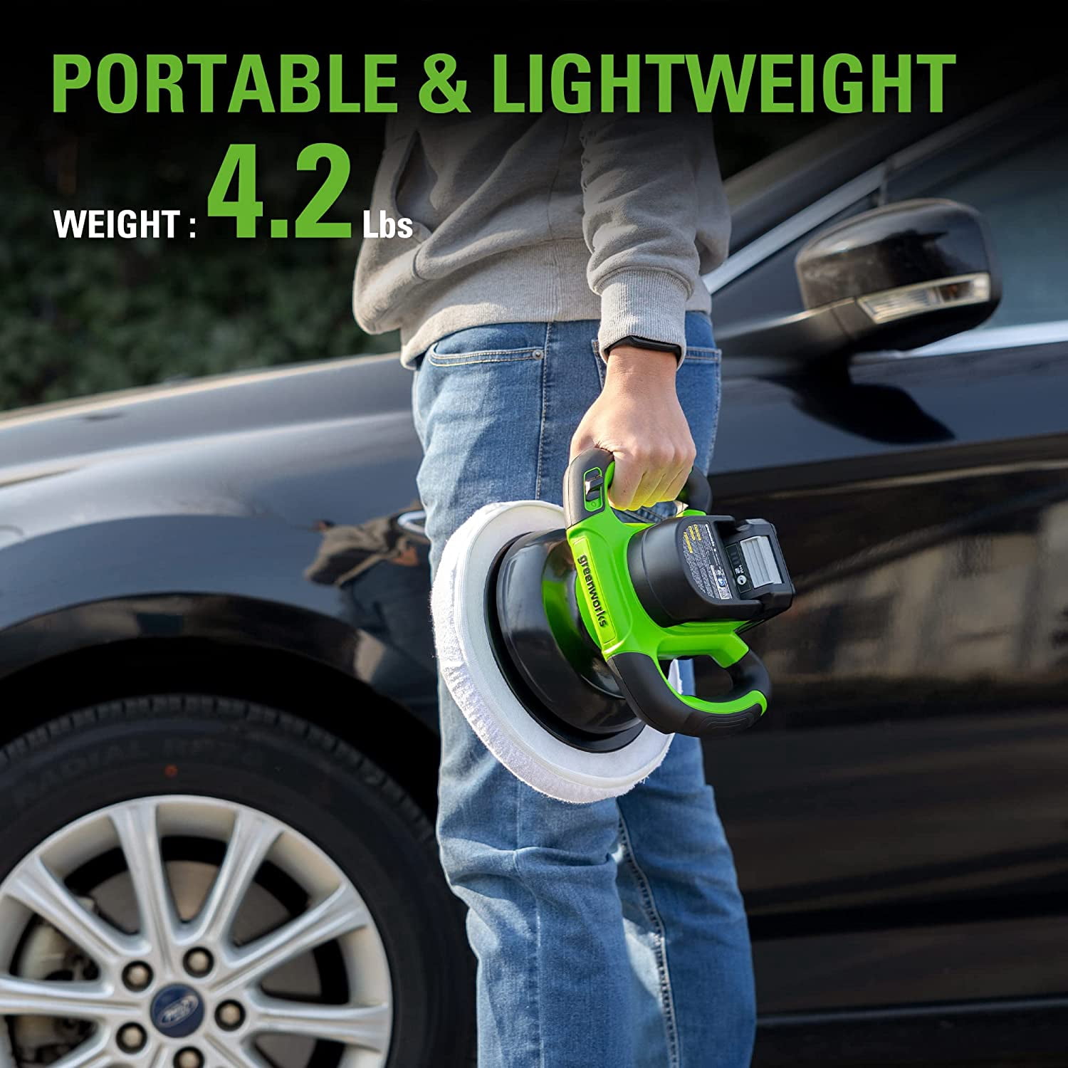 Greenworks 24V 10" Cordless 2800 RPM Buffer & Polisher, 2.0Ah Battery & Charger