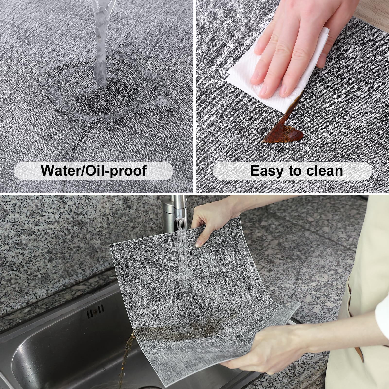 decorUhome Placemats Set of 6, Heat Resistant PU Faux Leather Table Mats, 11.8" x 17", Black & White