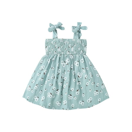 

Arvbitana Toddler Baby Girls Sling Dress Floral Printed Sleeveless Pleated Dresses Casual Sweet One Pieces Skirt 6M-4T