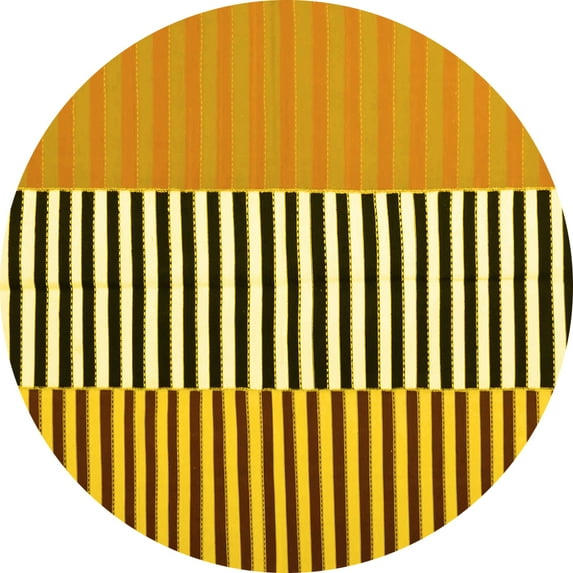 Ahgly Company Machine Washable Indoor Round Abstract Yellow Contemporary Area Rugs, 6' Round
