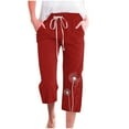 thumbnail image 1 of Womens Drawstring Casual Loose Casual Wide Leg Straight Leg 7/4 Belt Pocket, 1 of 4