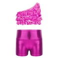 thumbnail image 2 of Oyolan Big Girls Gymnastic Workout Set 2PCS Crop Tops with Shorts 4-16 Years Sequins Dance Outfit Hot Pink 10, 2 of 7