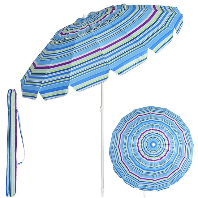 Costway Parasol de Plage 8 Pi Extérieur Inclinable Pare-Soleil Ancre de Sable avec Sac de Transport
