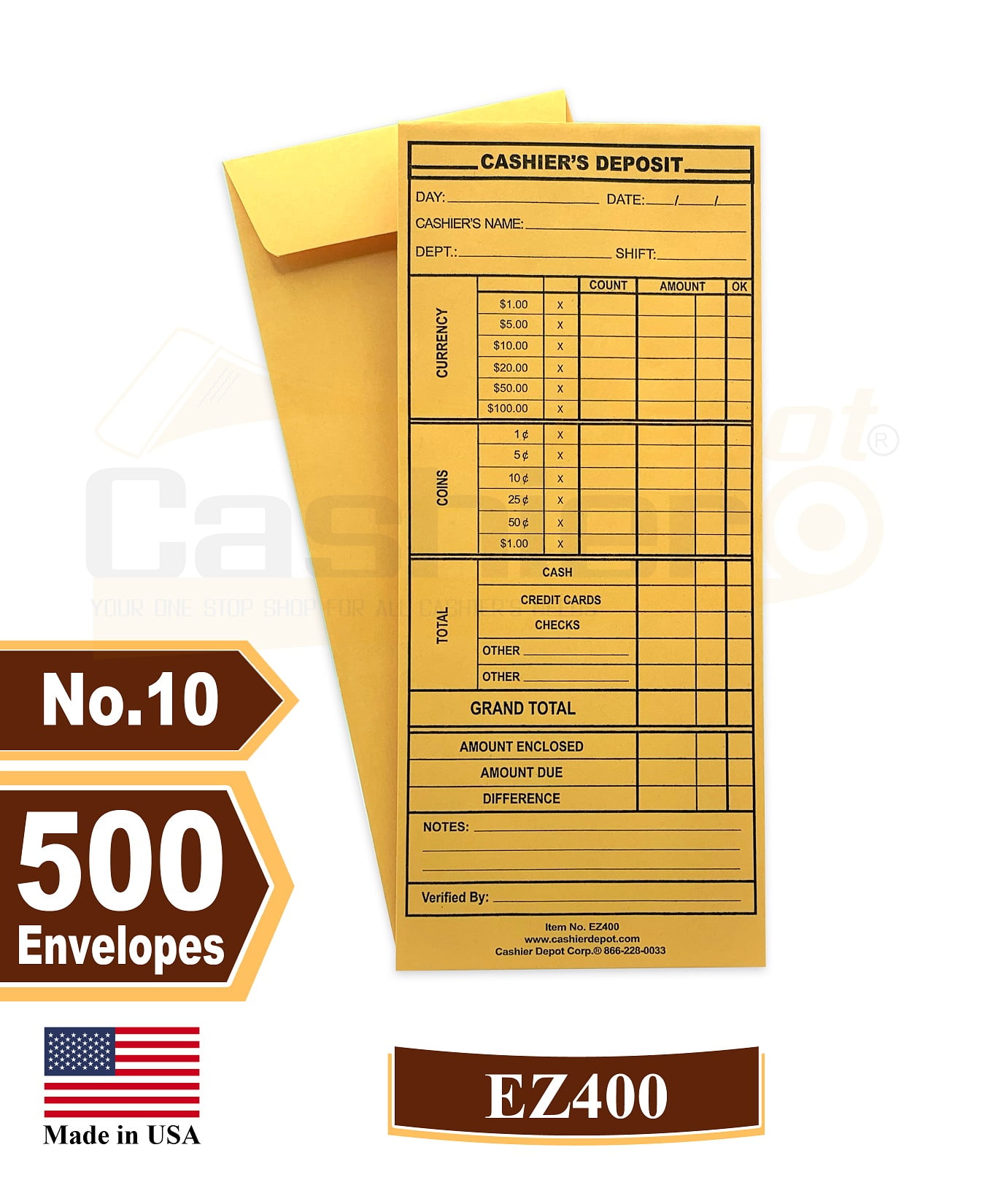 500 Envelopes 500 Cashier Depot EZ465 Cashier's Drop Report Envelope Premium 24lb White Open End 4 1/8 x 9 1/2 