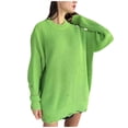 thumbnail image 2 of BiZtdJrK Womens Trendy Sweater Dress Ripped Crew Neck Long Sleeve Knit Mini Dresses Boyfriend Loose Casual Pullover Sweaters Army Green S, 2 of 8