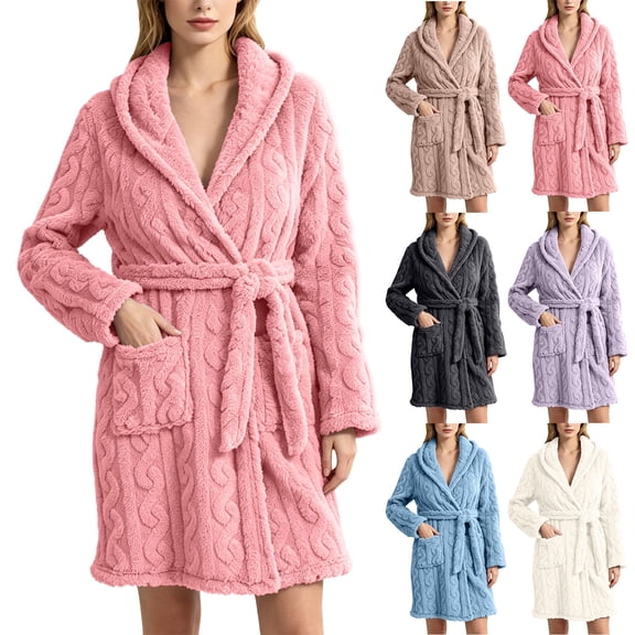 Naittoop Womens Twist Fleece Robe with Hood Soft Cozy Winter Warm Plush Bathrobe After Spa Shower Fall Belted Fuzzy Bath Robe
