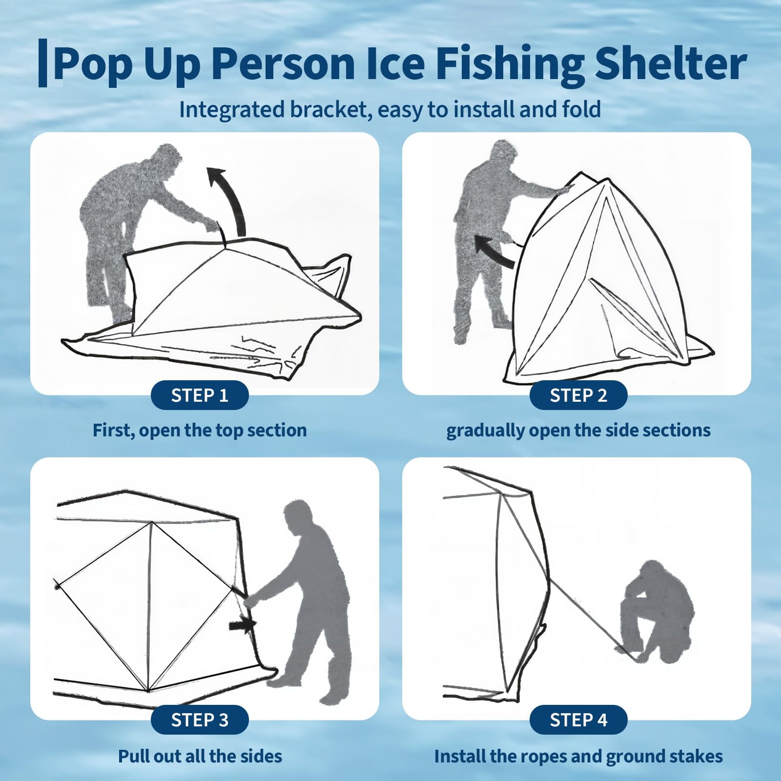 Insulated Pop-Up Ice Fishing Shelter for 6-8 People – Double Zipper Doors, 69 sq ft Space, 2x49ft LED Light Strips, Carry Bag, 141.73x70.8x77.74in | Comes with 2 battery packs and 2 15m light strips