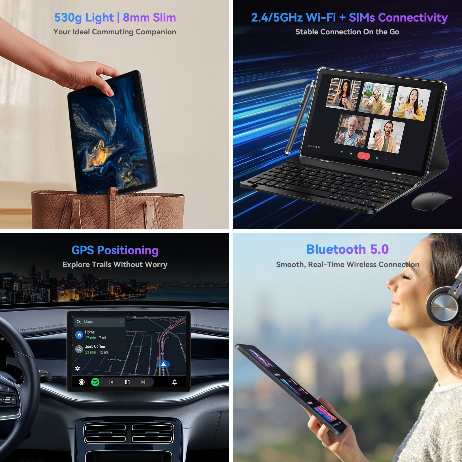 11 inch Android 15 Tablet, 128GB ROM 16GB RAM, 1TB Expand, 4G Lte Tablet with Keyboard, MTK8786 Octa-Core, 5G WiFi+Cellular, 13MP Dual Cameras, Gemini AI 2.0