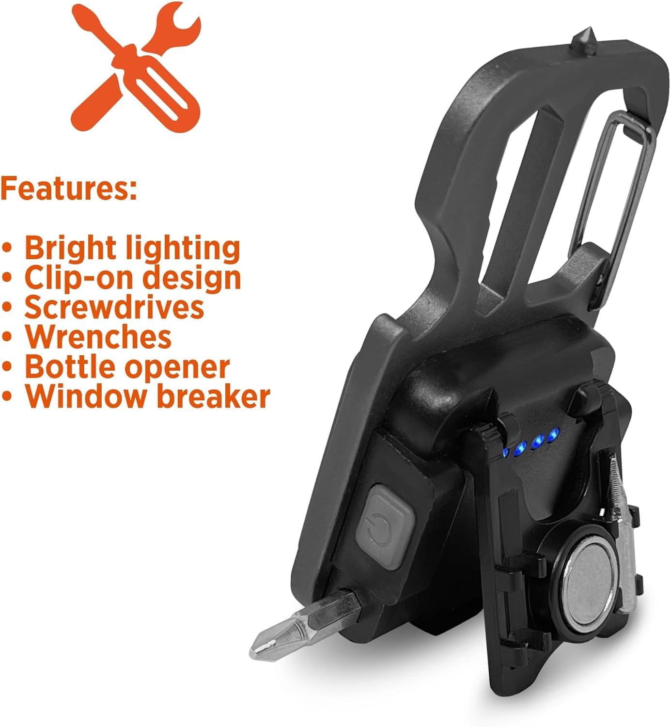 BLACK+DECKER Multi-Tool Flashlight, 500LM Carabiner USB Rechargeable Multitool with Wrench, Screwdrivers, Bottle Opener, Glass Breaker, Clip-On, Magnetic, Stand, IP44 Weather-Resistant (Two Pack)