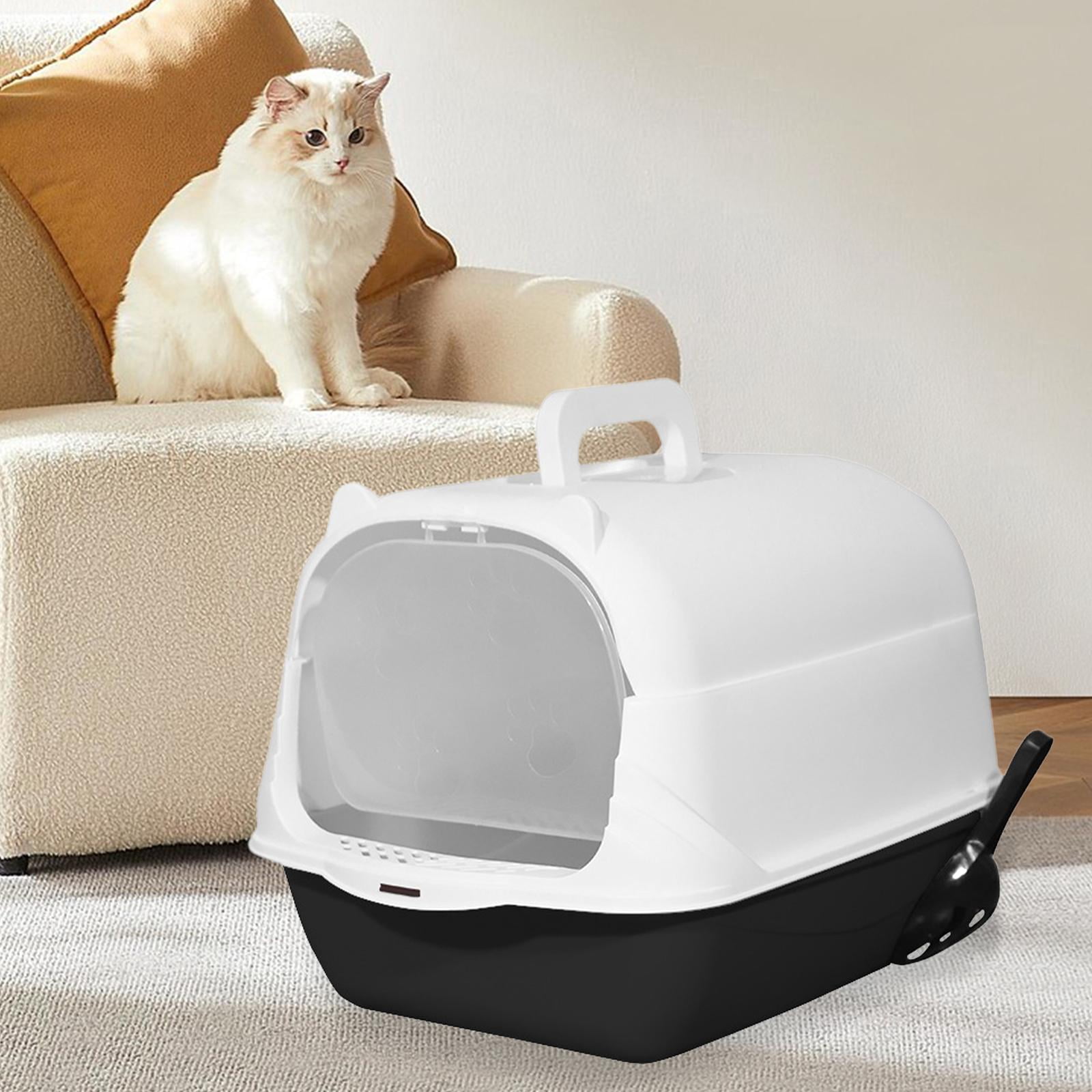 Hooded Cat with Lid Enclosed Cat Toilet Reusable Cat Litter Tray Handheld Black