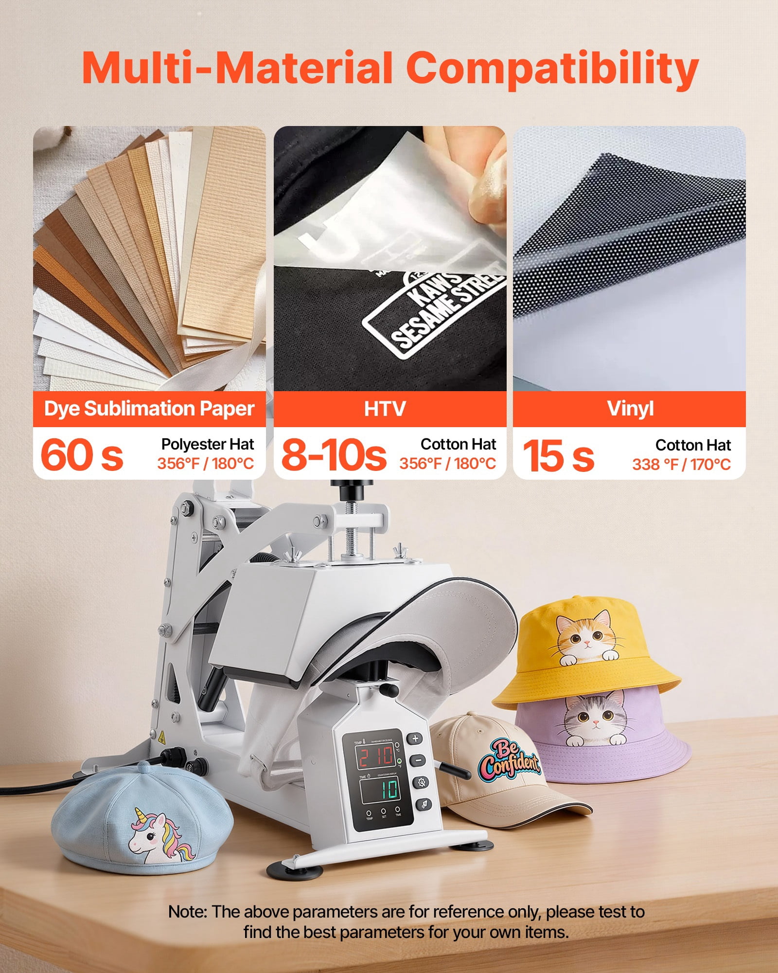 KFFKFF Hat Heat Press Machine with 4 Swappable Platens and Cap Stretcher, Accurate Temperature and Time Settings, Ideal for Heat Transfer Vinyl and Sublimation on Hats and Caps, White
