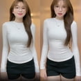 thumbnail image 2 of Ruifaya Camiseta de manga larga para mujer, camiseta informal de manga larga con cuello redondo y estampado irregular para estudiantes, 2 of 6